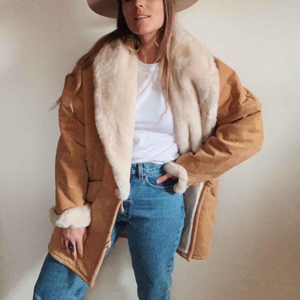 Leather and faux fur coat